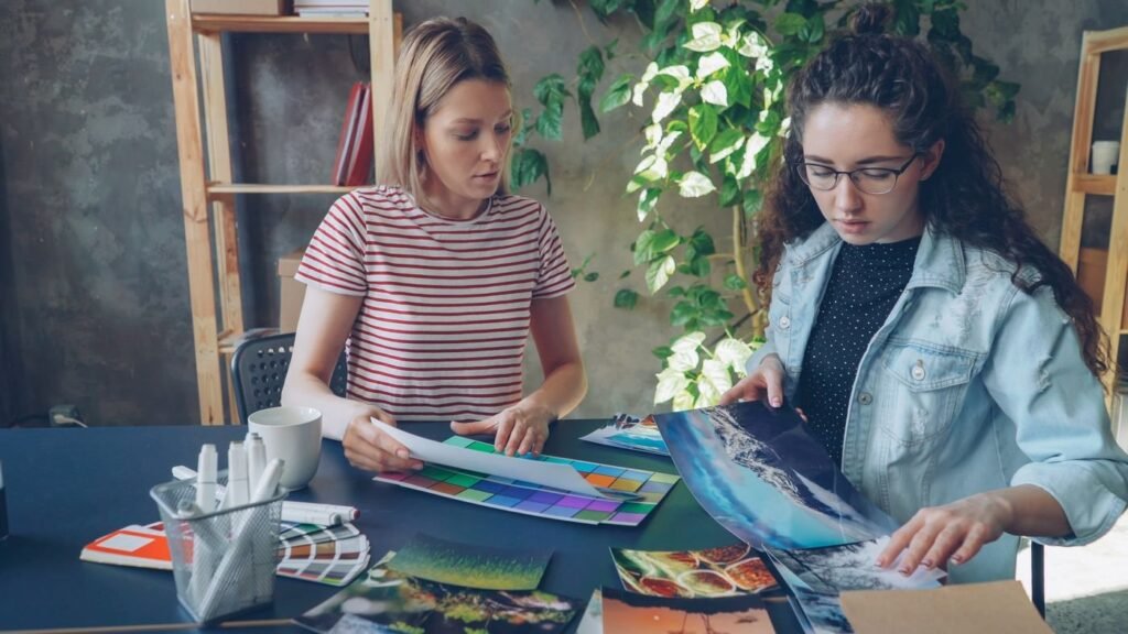 Creative planning with printed designs and colour palettes