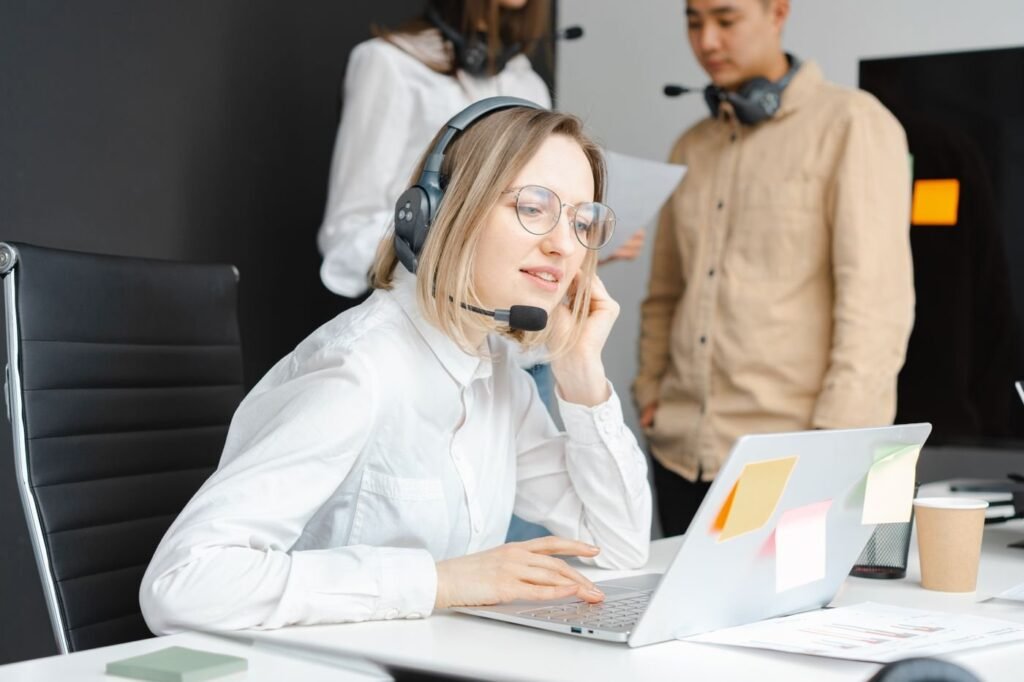 Support professional working with a headset